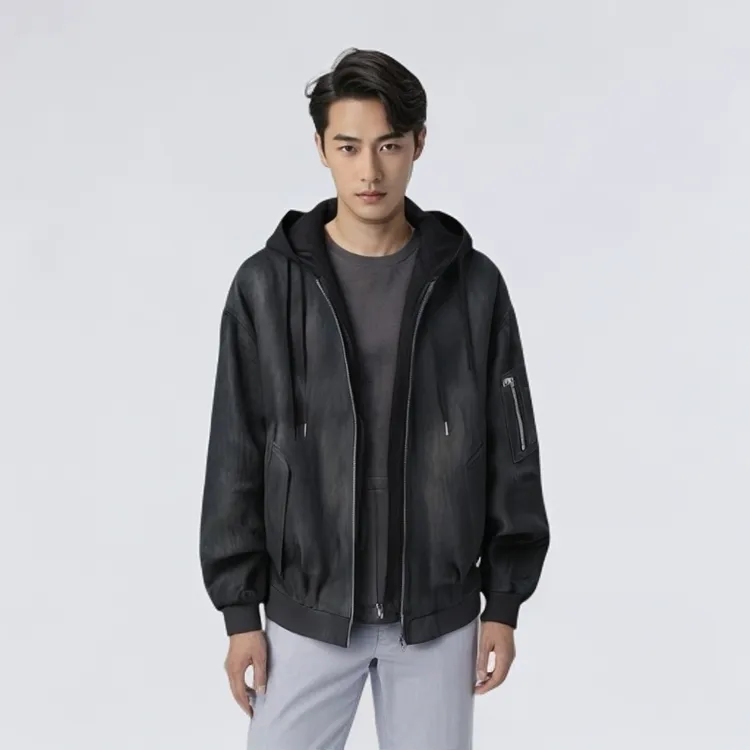 新款多巴胺秋季男士大码皮夹克外套美拉德高街复古时尚棒球服外套
