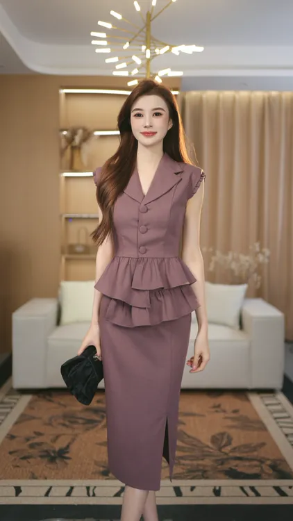  罗曼定制 原创设计收腰上衣女+半身裙夏套装两件套气质通勤