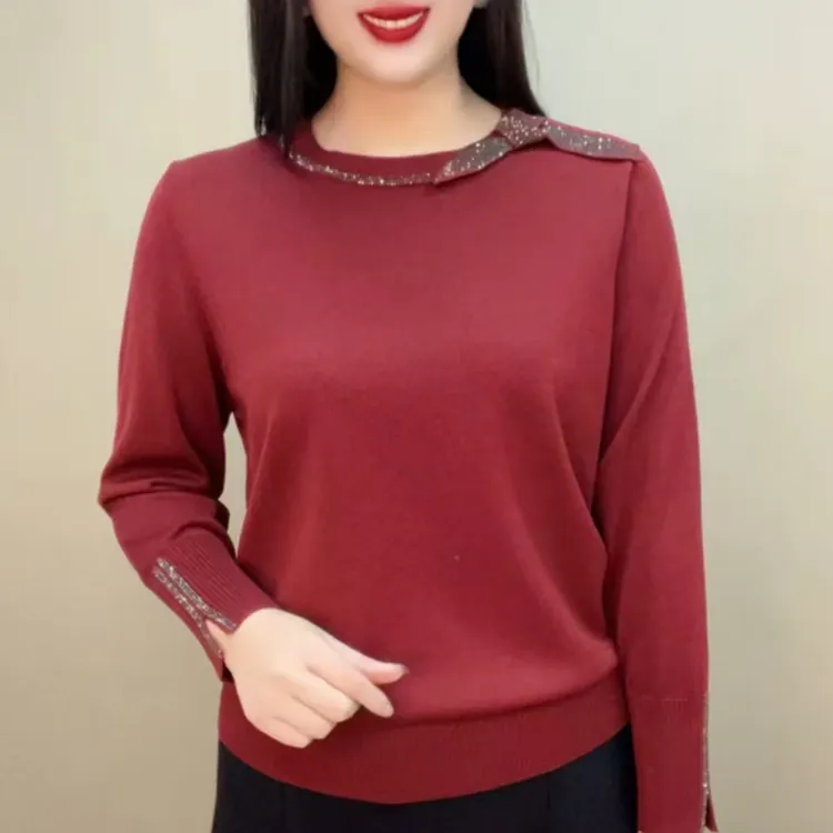 春款针织衫加厚款保暖中老年妈妈装2025新款时尚烫钻减龄打底衫女