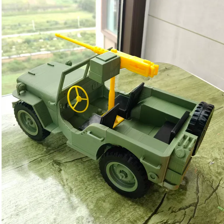 微缩带车载机关武器的威利斯吉普车模型悍马军迷玩具桌面艺术摆件