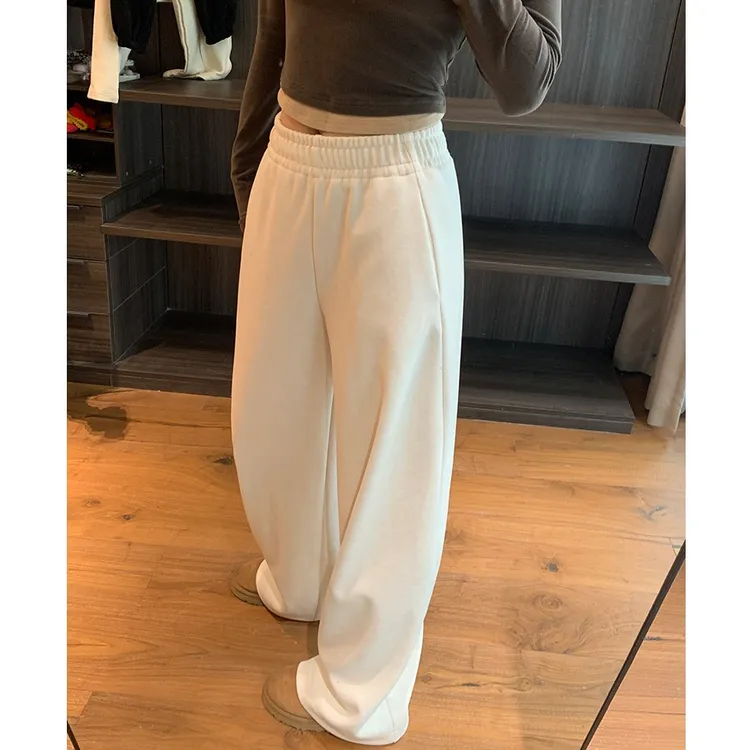 秋冬松弛感拼接羊绒弯刀裤女宽松显瘦弧线阔腿裤拖地香蕉休闲裤子