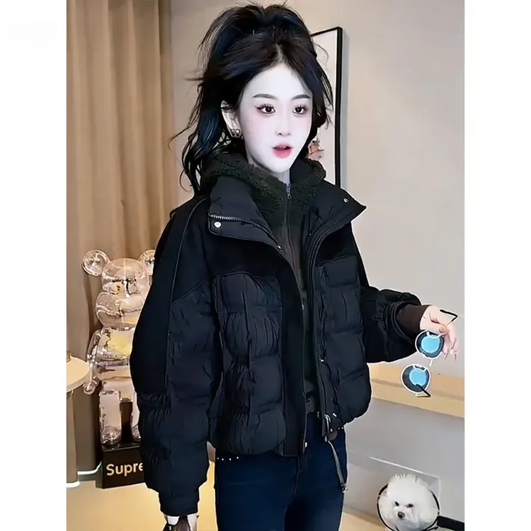 设计感黑色立领拼接服冬季新款袄时尚保暖衣外套