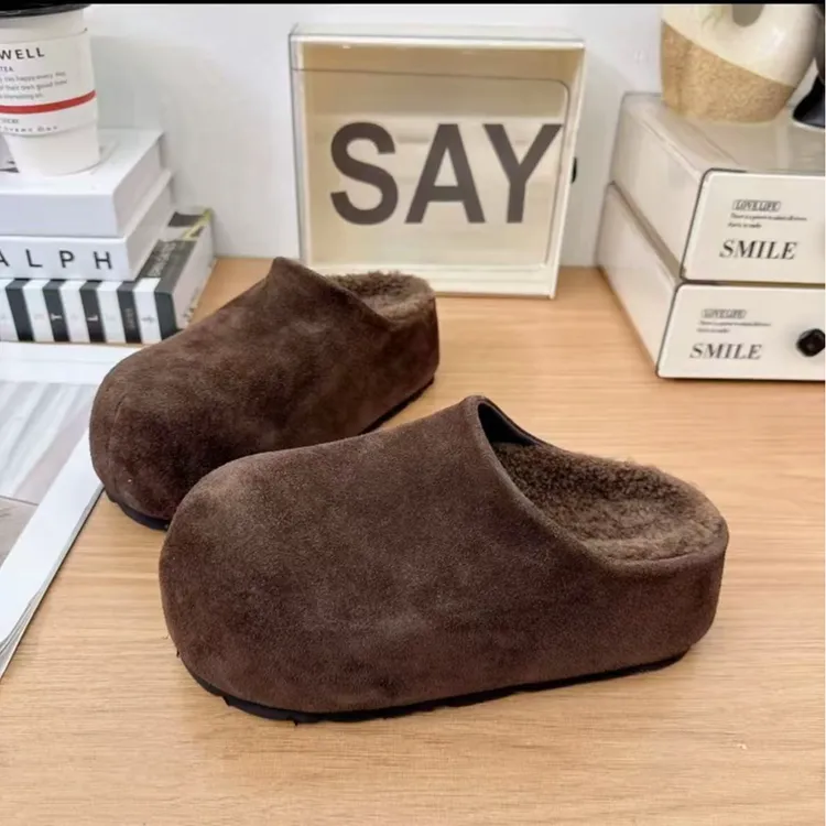 复古内增高包头半拖鞋女外穿2025冬季新款一脚蹬小个子加绒勃肯