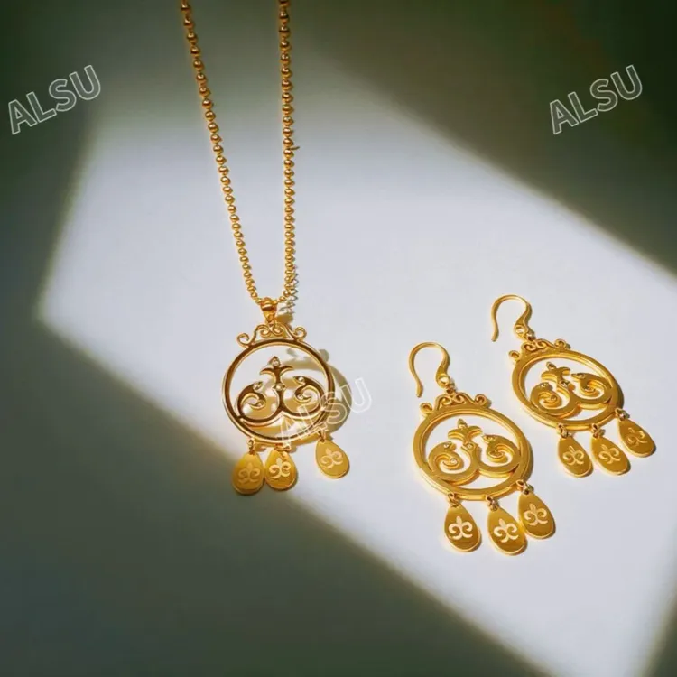 合金项链 ALSU原创经典款两件套项链耳环复古百搭轻奢精致升级版