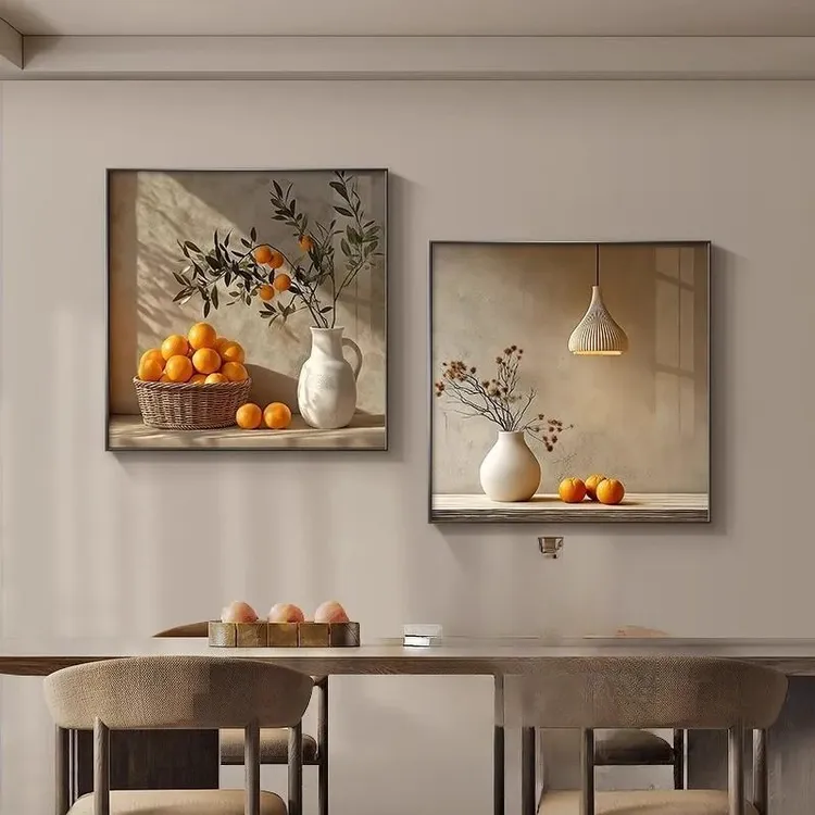 侘寂风柿柿如意餐厅装饰画新中式饭厅餐桌背景墙挂画客厅沙发壁画