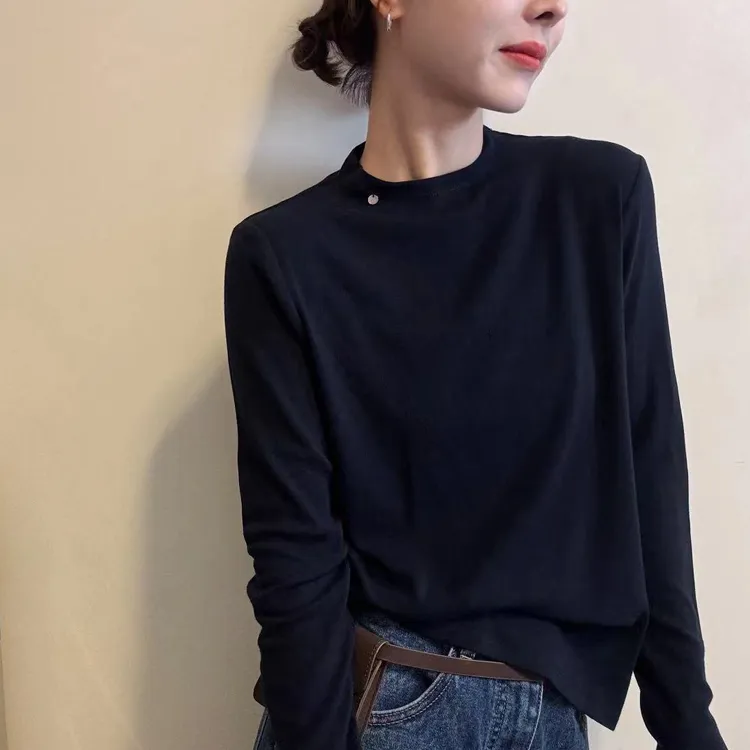 长袖冬季上衣2025秋冬新款女士小立领打底内搭痞帅炸街风女装T恤