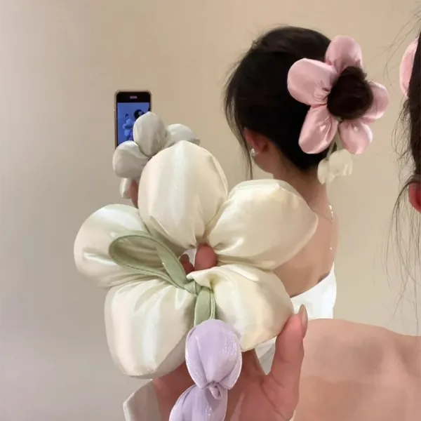 郁见春色~海绵立体郁金香飘带大肠发圈女花朵头绳气质时尚可爱
