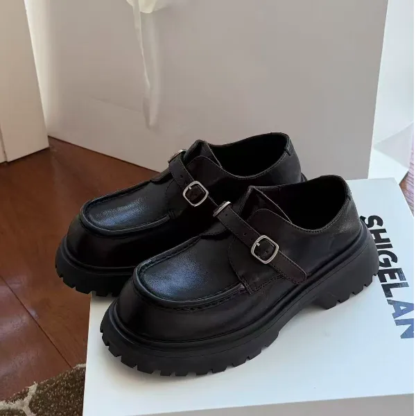 诗歌兰女鞋2026春款厚底一字扣乐福鞋百搭真皮英伦风小皮鞋3322-6