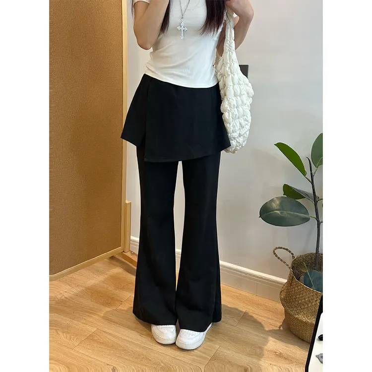 休闲黑色拼接假两件运动裤女2025春秋新款高腰垂感遮肉显瘦阔腿裤