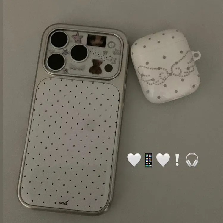 银边玻璃白底满屏黑点适用iPhone17promax手机壳苹果16/15/141312