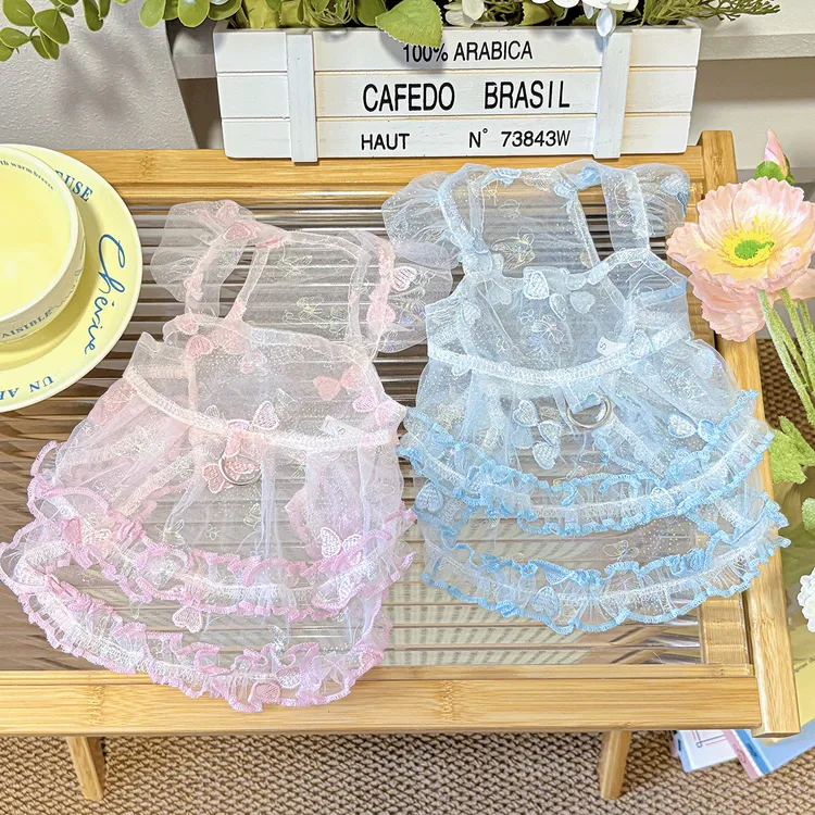宠物衣服春夏新款网纱飞袖公主裙狗狗猫咪防晒衣服防掉毛透气舒适