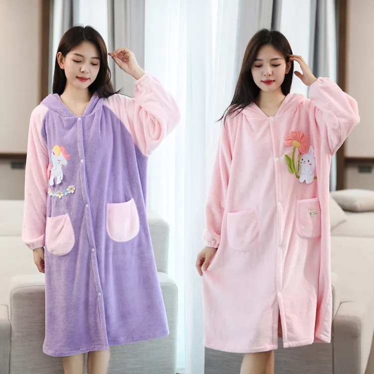 【如之纺】浴袍女可穿可裹吸水家用带袖带帽长款学生洗澡浴巾