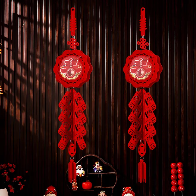 2026马年新年鞭炮装饰场景布置小红灯笼室内一对户外春节过年挂饰