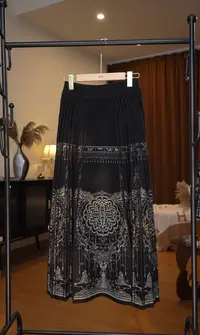 显瘦A字裙中国风百褶裙适中半身裙空成人简约通勤H6045