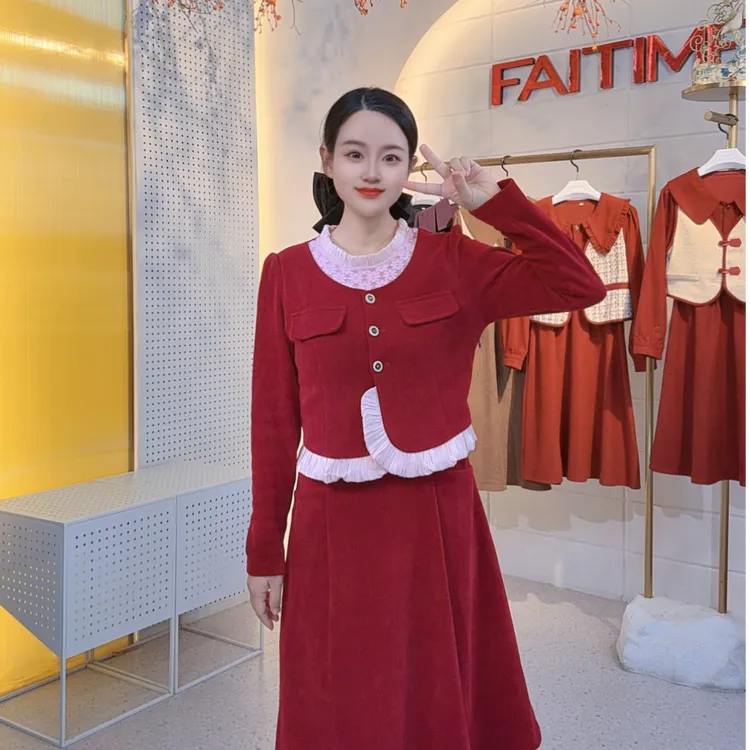 【专柜高定】法式时尚洋气小个子假两件蕾丝拼接收腰显瘦连衣裙