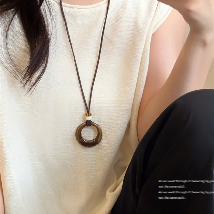 合金项链 圆圈编绳项链女小众设计简约时尚冷淡风复古风长链配饰