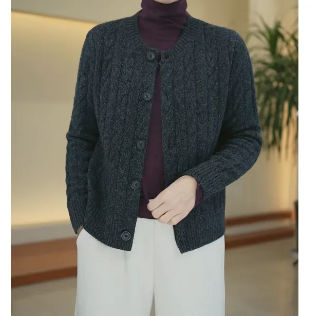 SKL-751秋冬新款时尚气质简约休闲百搭针织纽扣外套F