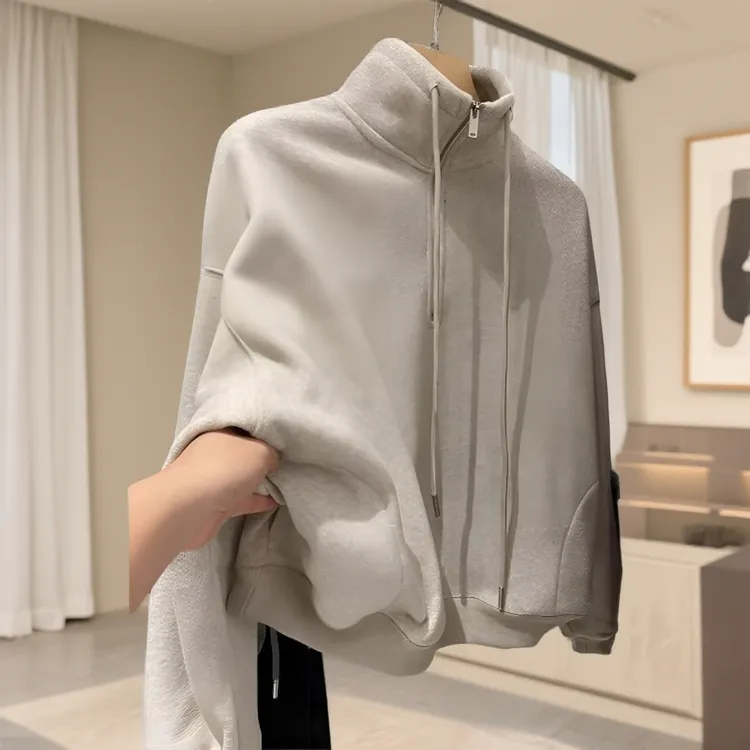 设计感秋冬外穿立领加绒卫衣女百搭高级感长袖外套chic松弛感上衣