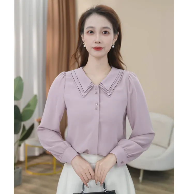 【早鸟价】西柚粉长袖衬衫女轻奢设计感通勤职业衬衣8491077【清清】
