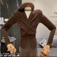 套头款长袖冬季针织V领设计感交叉打底81006