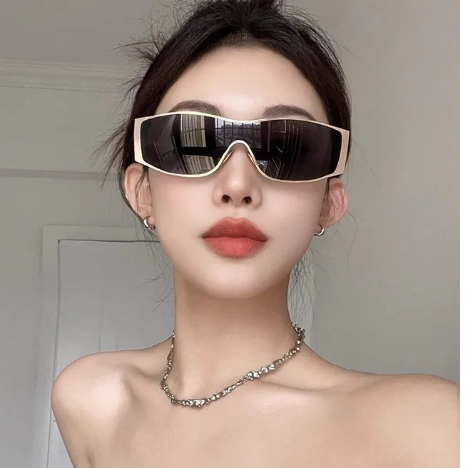 欧美金属连体太阳眼镜高级感遮阳墨镜防紫外线防风护目镜骑行镜男