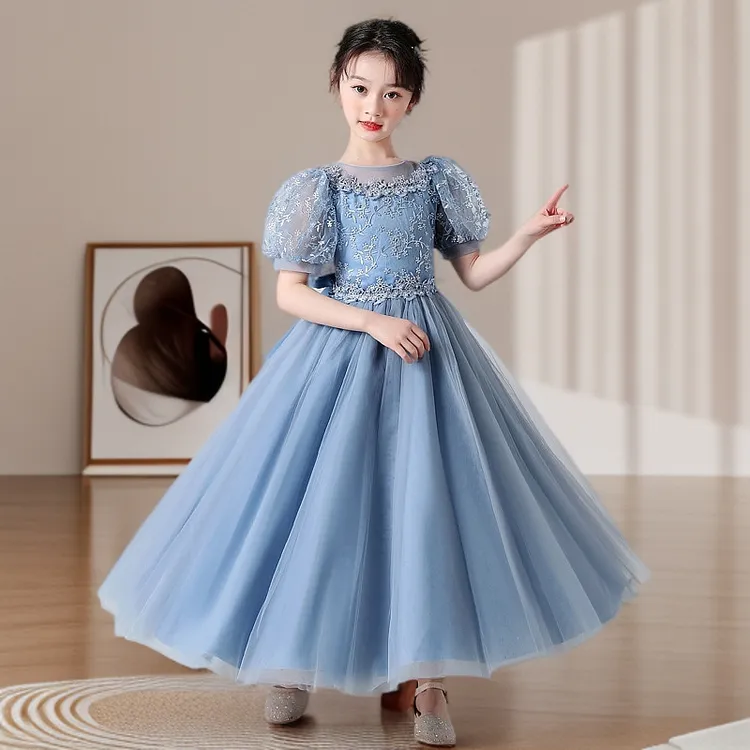 女童公主裙礼服裙儿童网纱连衣裙子生日宴会小女孩夏季4岁6岁12岁