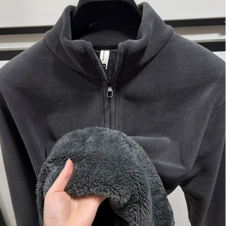 in cotton sea超厚绒里卫衣男士冬季半高领加绒加厚拉链款打底衫