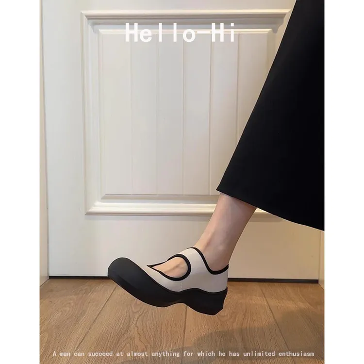 羊皮版~厚底圆头小个子魔术贴浅口单鞋2025新款百搭休闲玛丽珍鞋