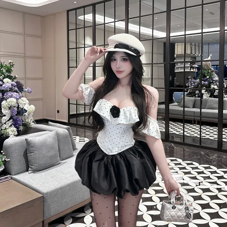 【波点千金】气质纯欲千金显瘦吊带荷叶边法式修身鱼骨胸衣-HX02