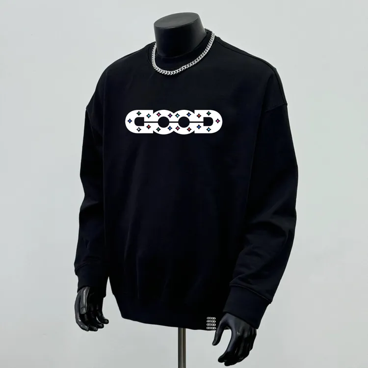 秋冬新款25SS加绒保暖卫衣GOOD镂空彩钻宽松百搭潮流男款圆领卫衣