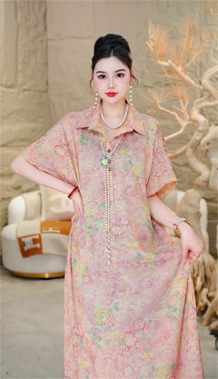 高奢严选丨盈杏丨百搭气质显瘦时尚大码中长款连衣裙-3698#