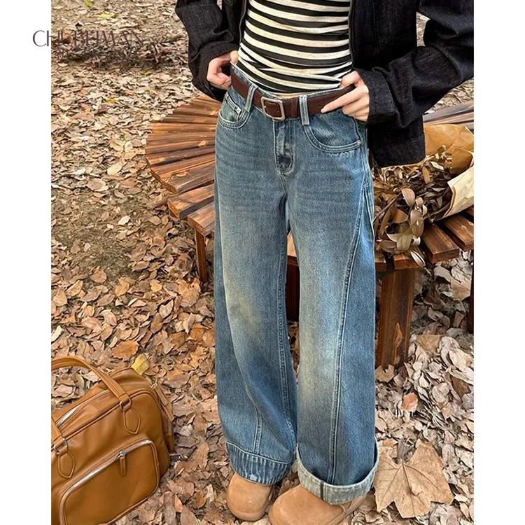 秋季上新复古百搭显高显瘦显腿长回头率爆表小个子特色直筒牛仔裤