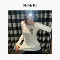 Oh！Me Tell【黄礼志 jeemin方智玟同款】豹纹十字架贴布挂脖长袖T恤