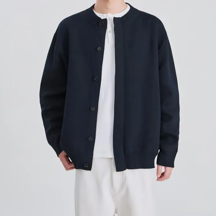 男士休闲重磅开衫门襟设计纽扣密针织毛衣开衫简约