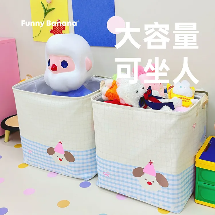 换季大容量衣服被子收纳袋防潮格纹蓝格小狗卡通可折叠储物袋