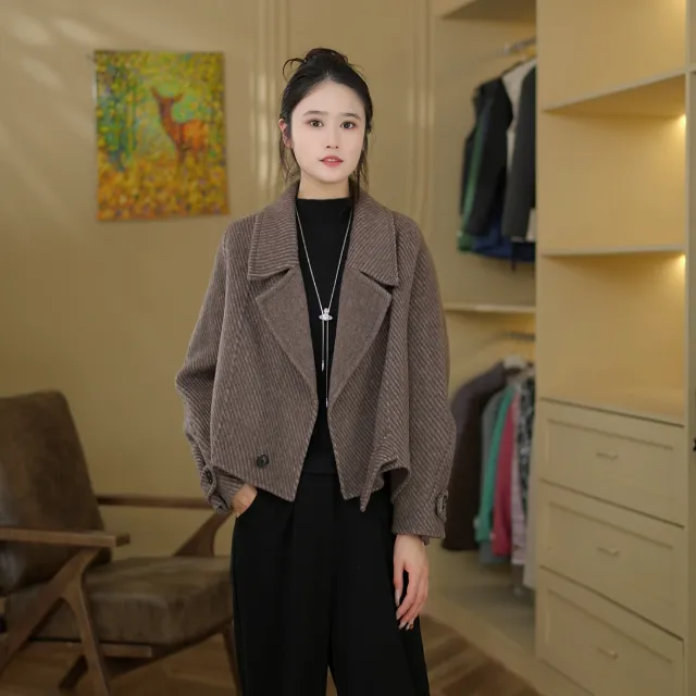 【双喜】2025上新时尚气质网红修身双面羊毛大衣短款24435