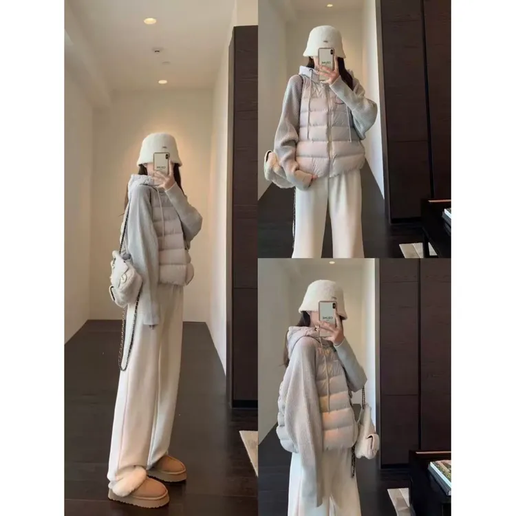 轻薄针织拼接棉服女短款2025冬季新款假两件棉衣韩版宽松Z冬装561