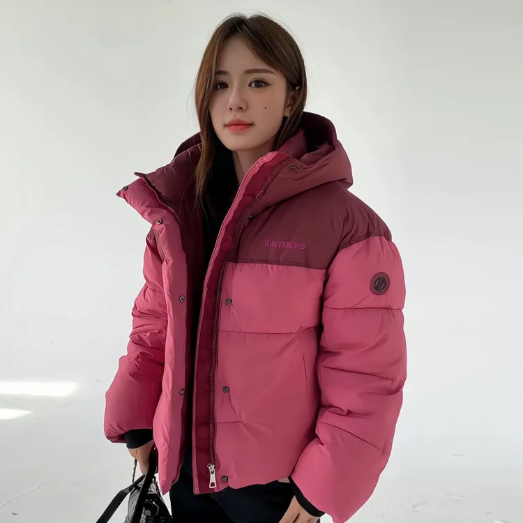 拼色保暖面包服加厚女款外套休闲时尚彩色棉服短款女冬季连帽