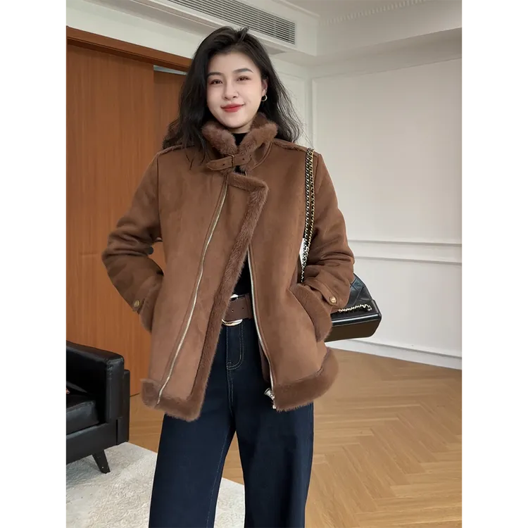 张阿星【北欧暖冬】咖色皮毛一体加厚保暖外套W425T16758