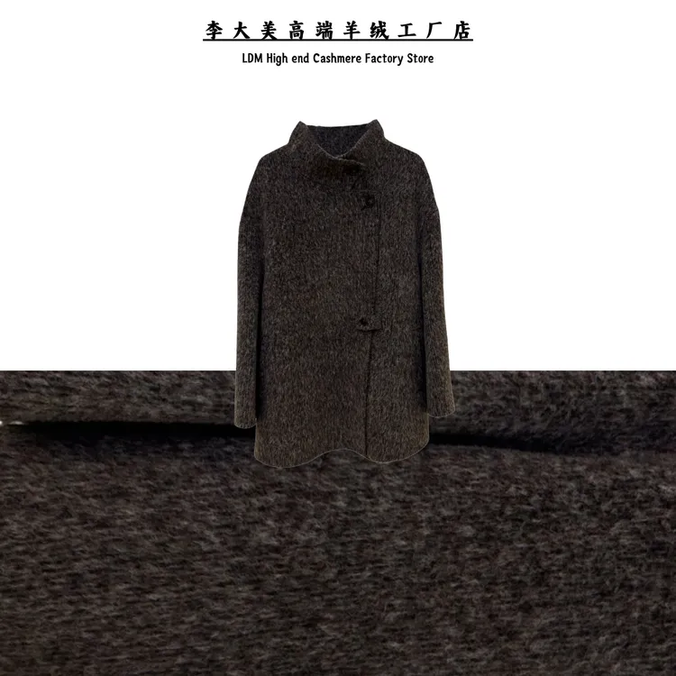 李大美【新款气质设计感秋冬立领羊驼毛+兔毛+绵羊毛大衣外套】9916