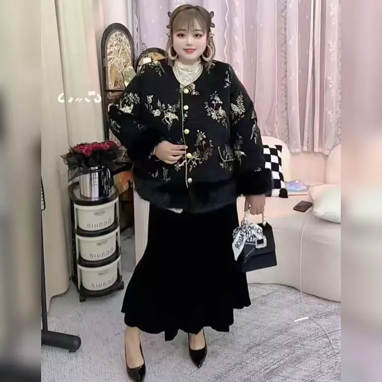 【胖妞妞优选】PLY-新中式国风气质夹棉毛毛外套5588