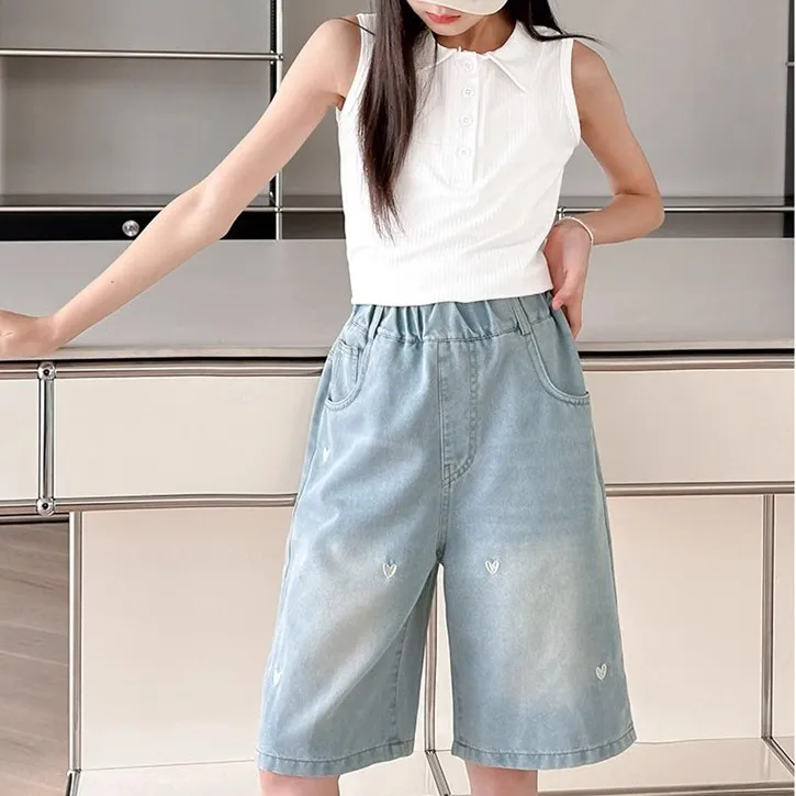 女童牛仔短裤夏季薄款新款中大儿童五分中裤洋气夏装短裤炸街外穿