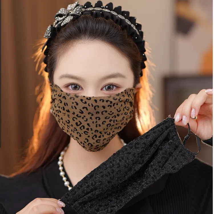 豹纹保暖口罩女高颜值护眼角防紫外线防晒面罩秋冬防风防寒透气