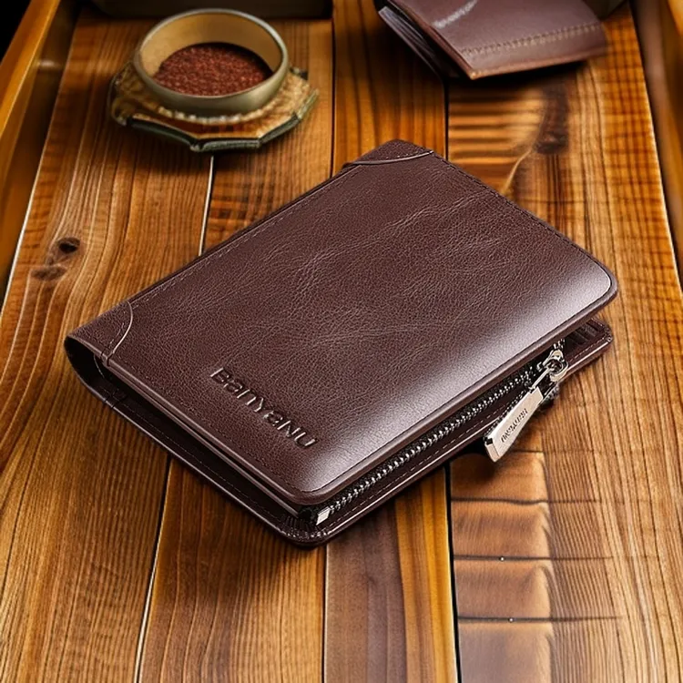 男士短款真皮多功能可折叠复古大容量钱包牛皮材质男士钱包新款
