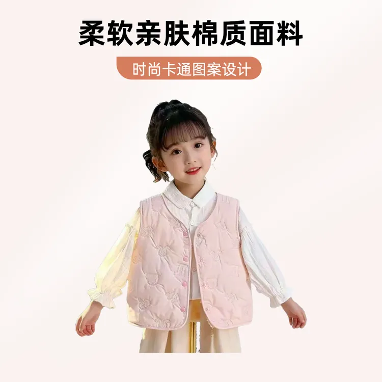 新款印花保暖儿童马夹韩版秋冬穿搭男童女童加绒时尚马甲男女通用