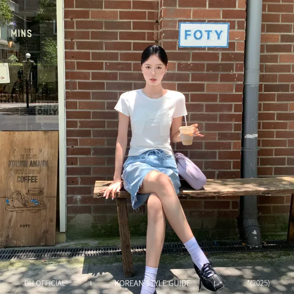 DH OFFICIAL 大花【限定甜心 honey】立体蝴蝶结设计感修身短款T恤