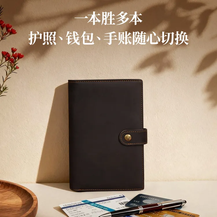 鹿师傅【A6手账本】疯马皮复古真皮零钱包文艺卡包多功能拉链可刻字商品图