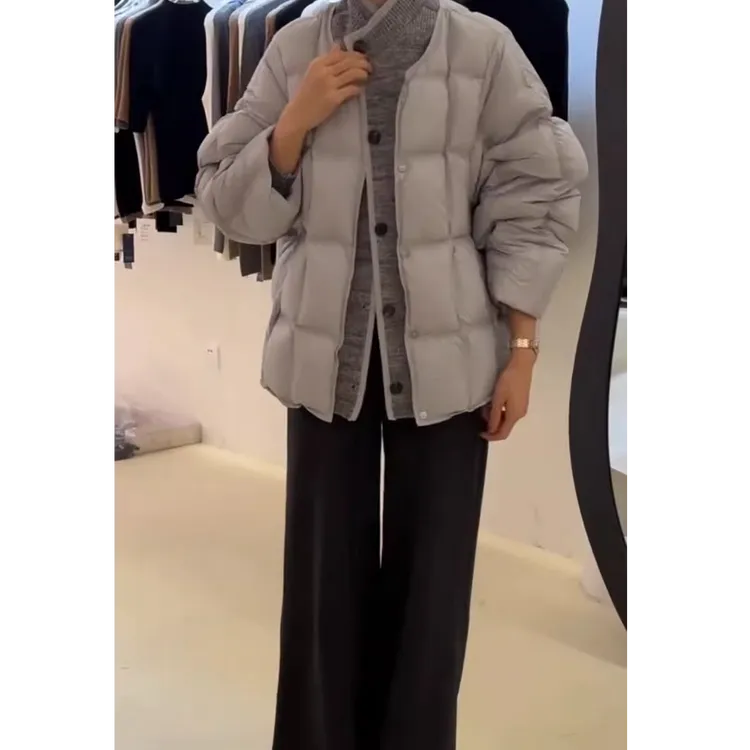 韩版大码假两件短款外套女2025冬季新款时尚百搭显瘦针织立领棉服