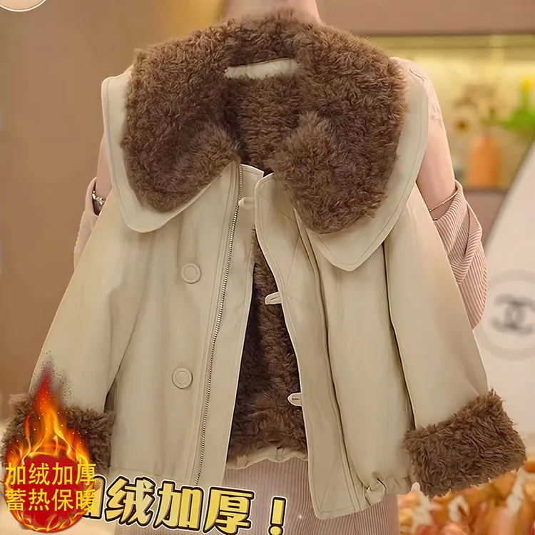 女童皮衣派克服秋冬2025新款大翻领毛毛大衣免洗加绒大衣冬装外套