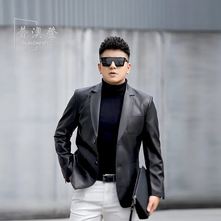 2025男士西装秋季新款轻奢时尚潮流百搭休闲绵羊皮西服外套